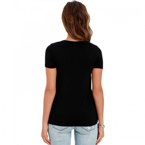 Dámská móda a doplňky - Dámské tričko s výstřihem Criss Cross - černé