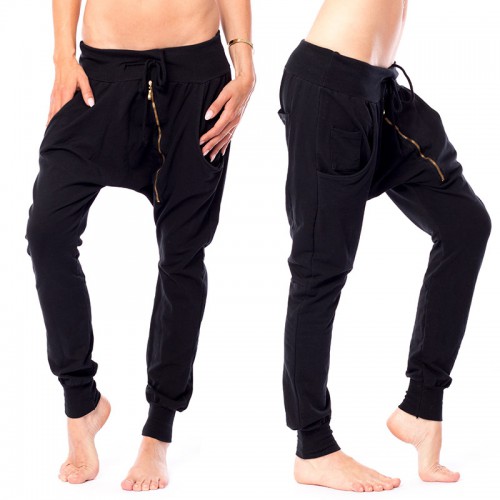 Dámská móda a doplňky - Černé haremky se šikmým zipem