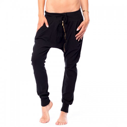 Dámská móda a doplňky - Černé haremky se šikmým zipem