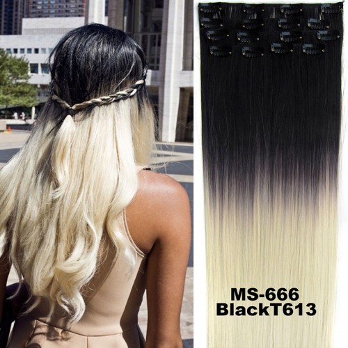 Prodlužování vlasů a účesy - Clip in sada OMBRE rovná - odstín Black T 613