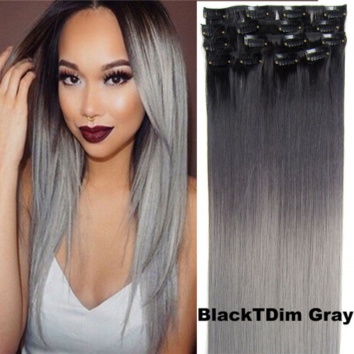 Prodlužování vlasů a účesy - Clip in sada OMBRE rovná - odstín Black T Dim Gray