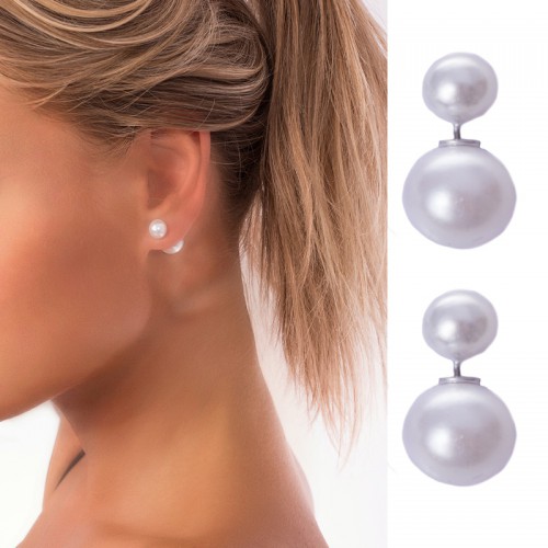 Dámská móda a doplňky - Dámské náušnice koule za ucho - bílá perleť - 7 mm