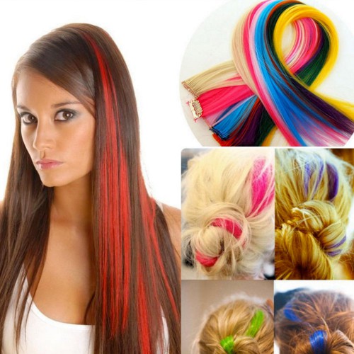 Prodlužování vlasů a účesy - Akční sada barevných clip in pásků - 7 ks