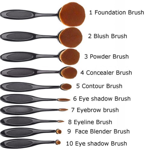 Krása - Sada oválných kosmetických štětců Black - 10 kusů