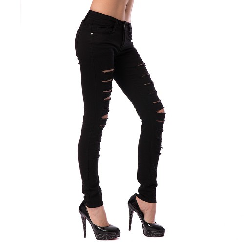 Dámská móda a doplňky - Dámské černé džíny s dírami