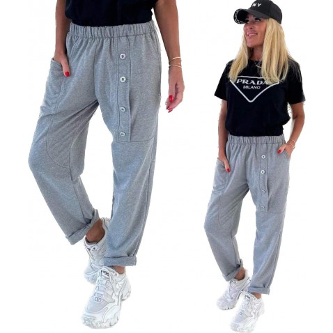 Teplákové kalhoty dámské s kapsou - šedé