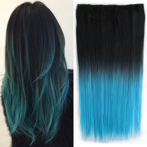Clip in vlasy - rovný pás - ombre - odstín Black T Light Blue