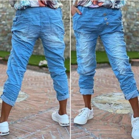 Dámské plátýnkové harémové jeans- modré