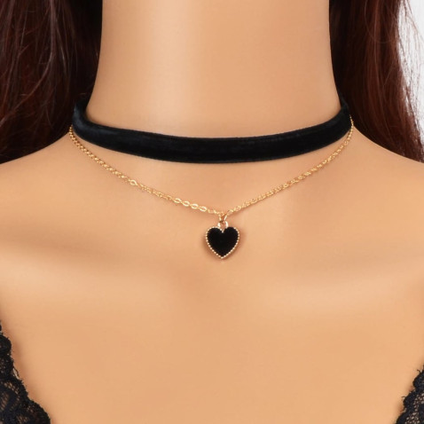 Sametový choker náhrdelník Black Heart