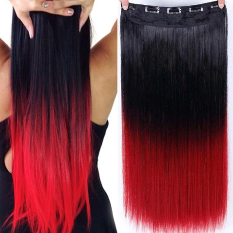Clip in vlasy - rovný pás - ombre - odstín Black T Red
