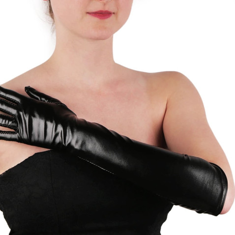 Dlouhé společenské rukavice imitace latexu černá