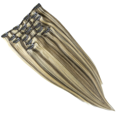Clip In vlasy Premium 40 cm / 100 g - melir ledová blond - přírodní světle hnědá