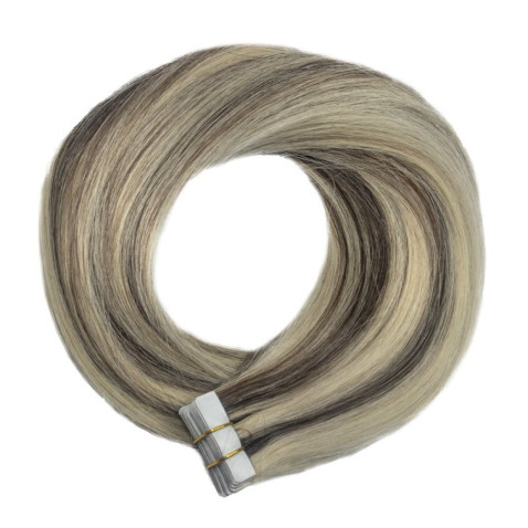 TAPE IN vlasy Premium 50 cm - melír ledová blond / hnědá