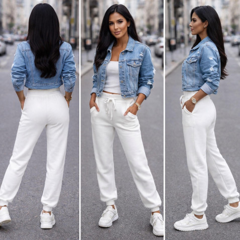 Dámské fleecové tepláky - bílá