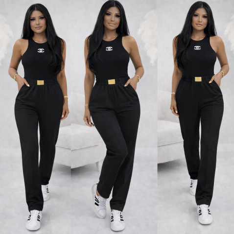 Sportovní elegance - bavlněné kalhoty Gold -  černá