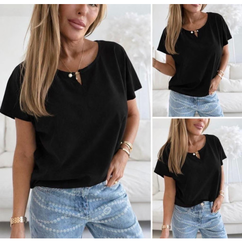 Bavlněná halenka s perlou  - černá