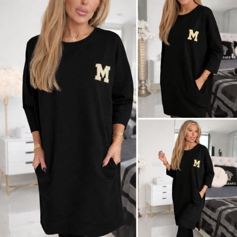 Dámská oversize šatovka s kapsami M - černá