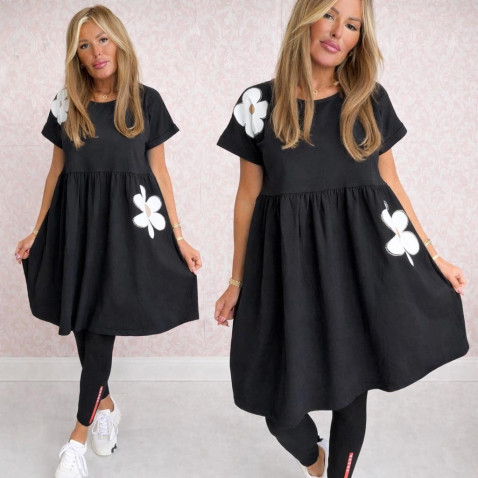 Dámské šaty s květy - černá