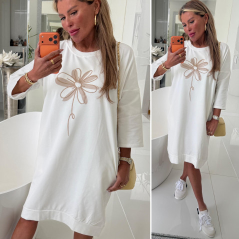 Dámská bavlněná šatovka s květem - bílá