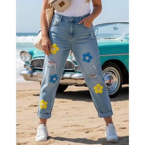 Dámské jeans s aplikací Flower