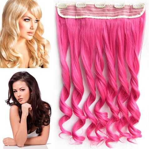 Clip in pás vlasů - lokny 55 cm - odstín Peach Pink