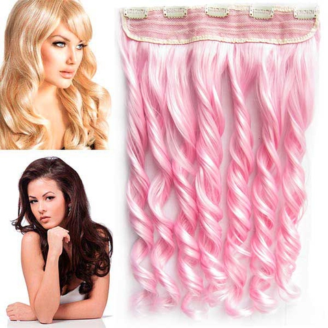 Clip in pás vlasů - lokny 55 cm - odstín Light Pink